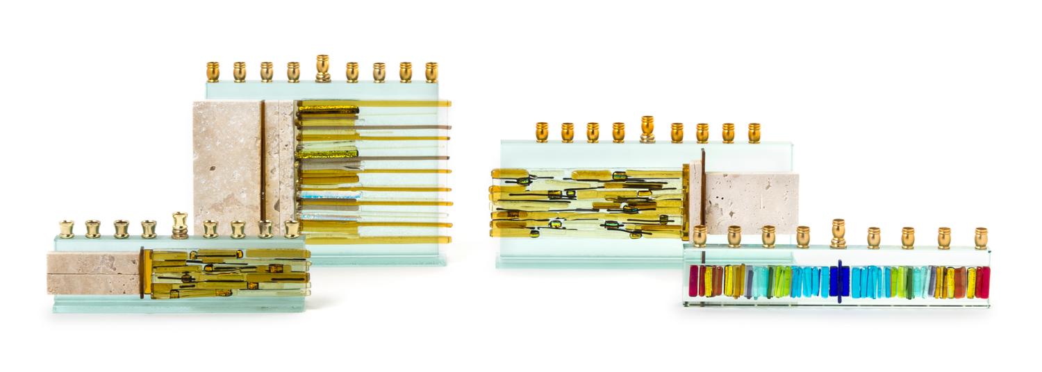 Kelemen Kuatro (K4 Glassart), (Venezuelan/American, 20th Century), Four menorahs