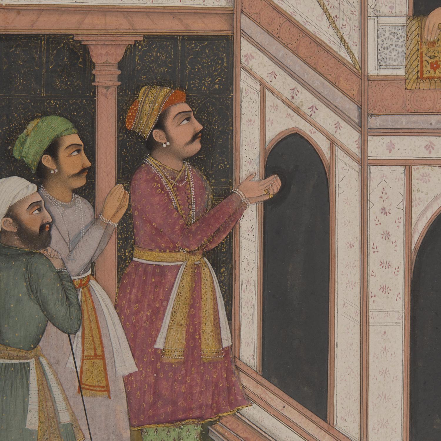 A Fine Folio Painting of Emperor Aurangzeb Alamgir Seated at a Balcony Window, North India, Lucknow or Delhi, 19th/20th Century