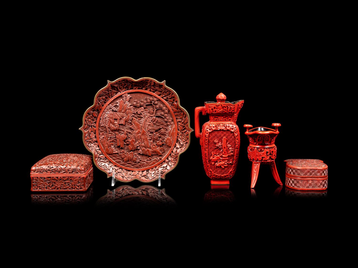 Five Chinese Carved Red Lacquer Articles