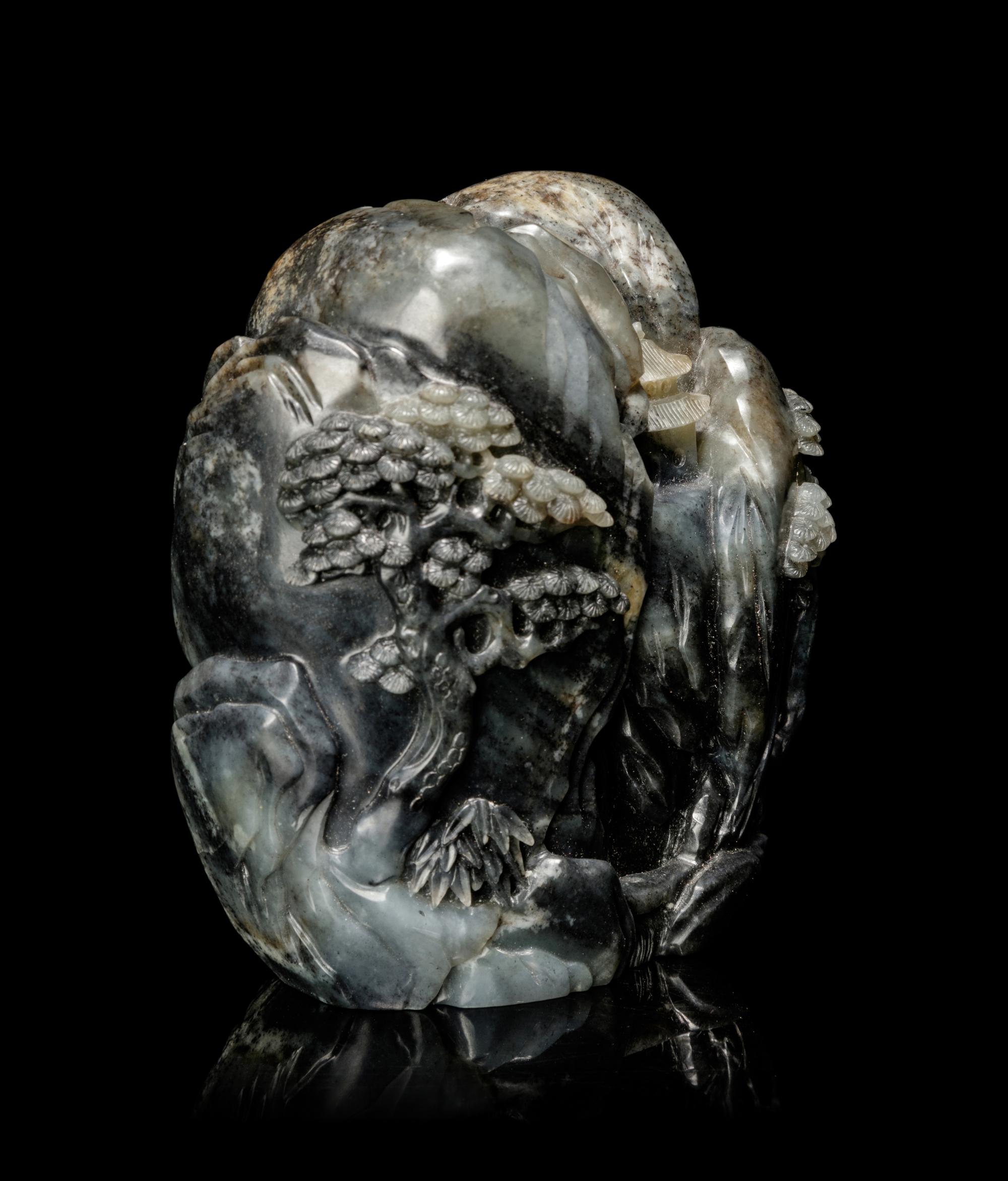 A Black and Grey Jade ‘Landscape’ Boulder