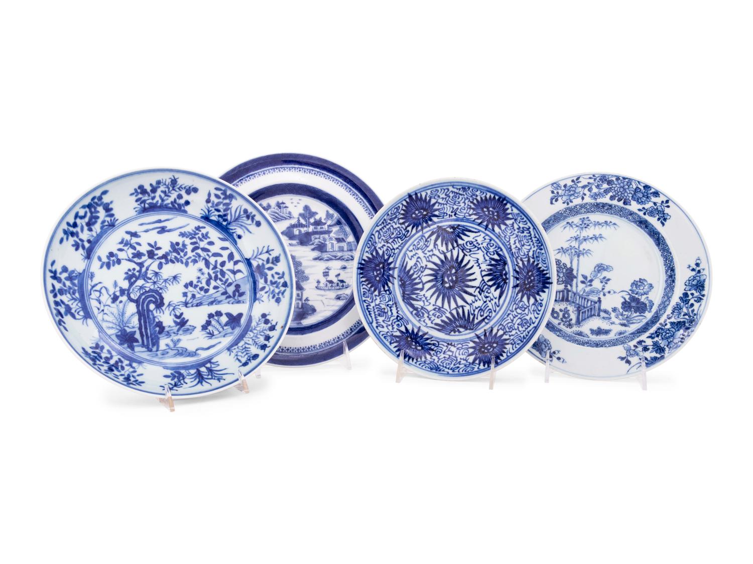 Four Chinese Blue and White Porcelain Plates