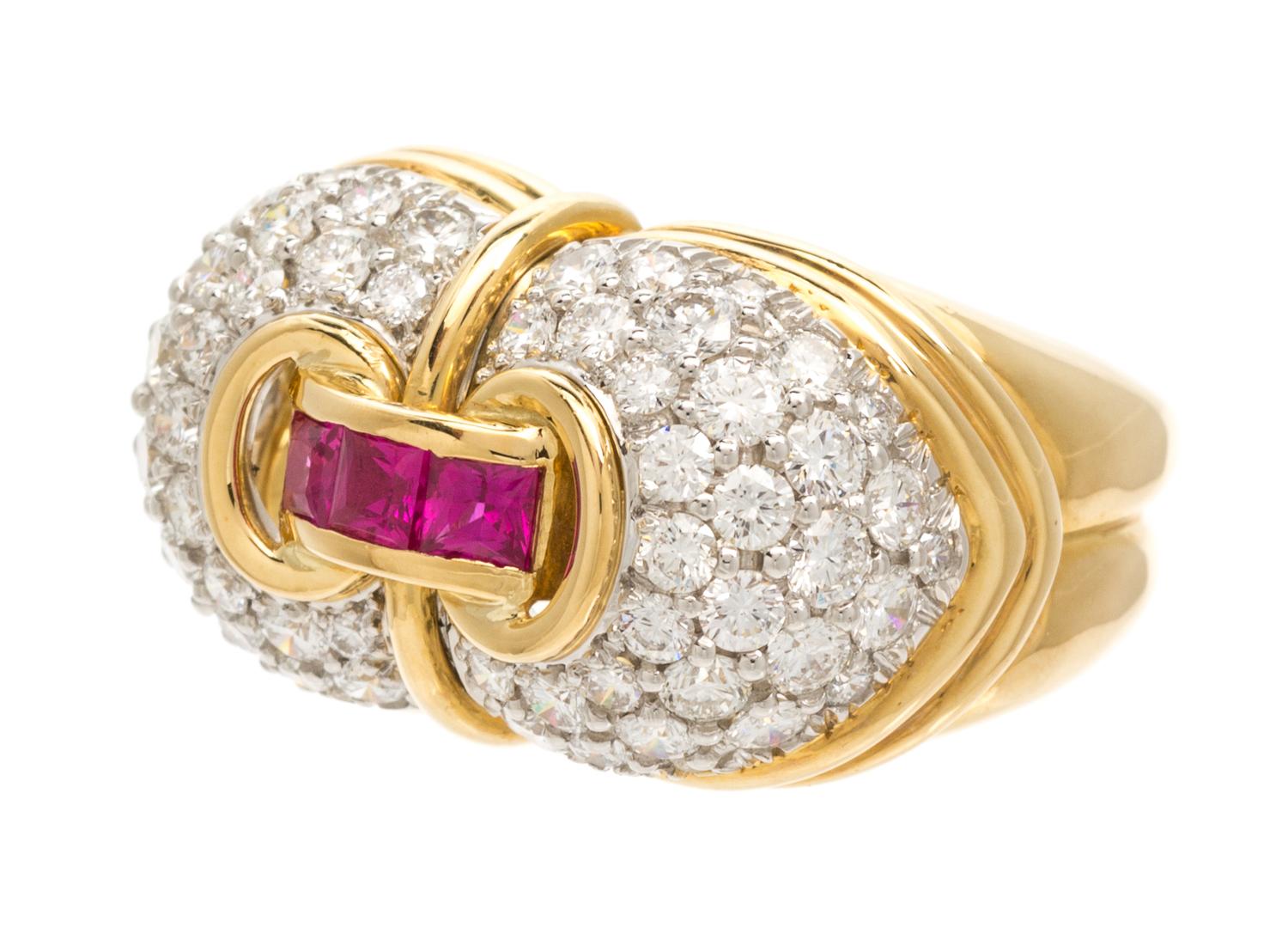 An 18 Karat Yellow Gold, Platinum, Diamond and Ruby Ring, Chaavae, 12.50 dwts.