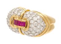 An 18 Karat Yellow Gold, Platinum, Diamond and Ruby Ring, Chaavae, 12.50 dwts.