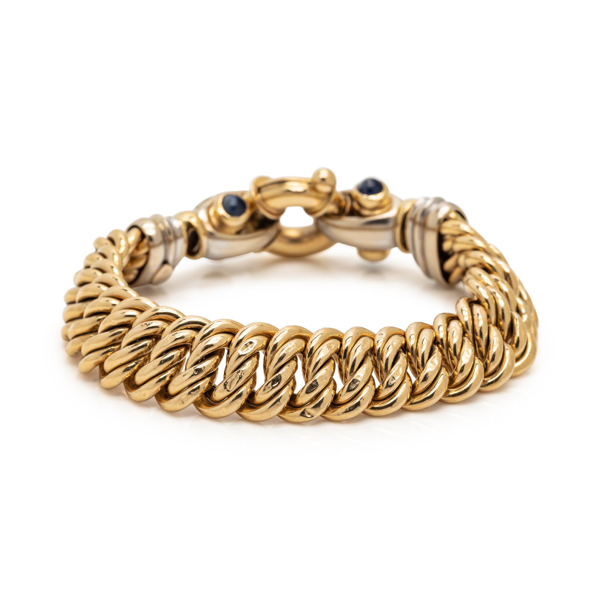 BICOLOR GOLD, DIAMOND AND SAPPHIRE FANCY LINK BRACELET