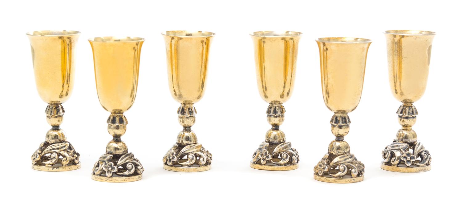 A Set of Six American Silver-Gilt Cordials, Alphonse LaPaglia for International Silver Co., Meriden, CT, Second Half 20th Century, the