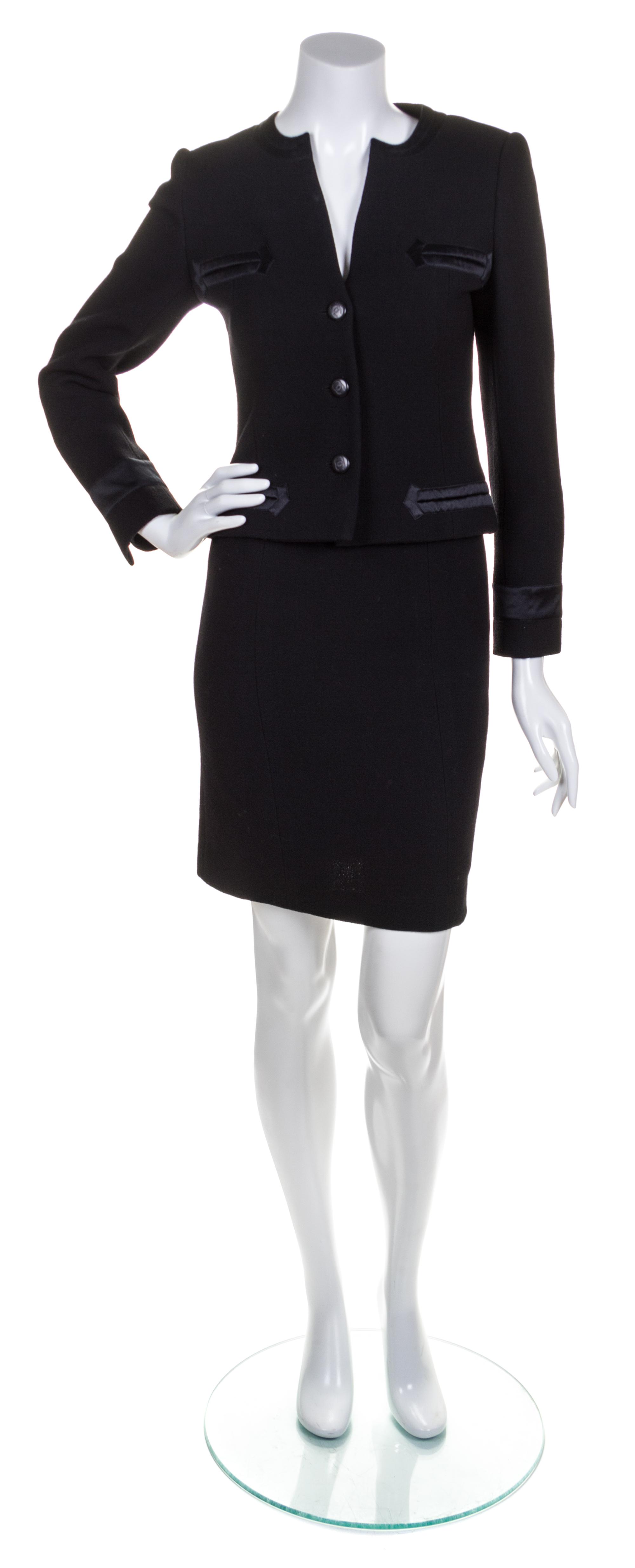 A Chanel Black Wool Suit, Size 38.