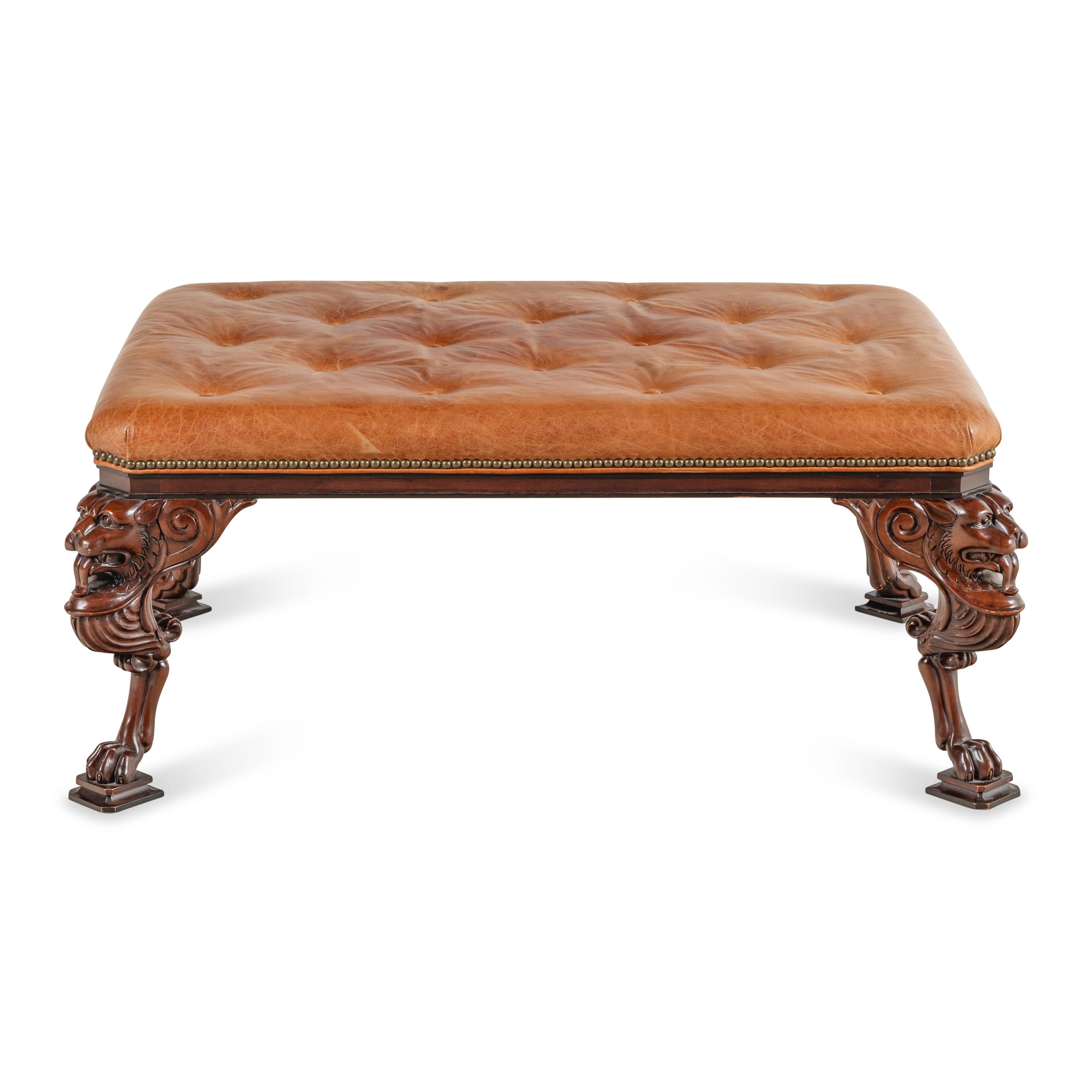 A Regency Style Leather-Upholstered Ottoman