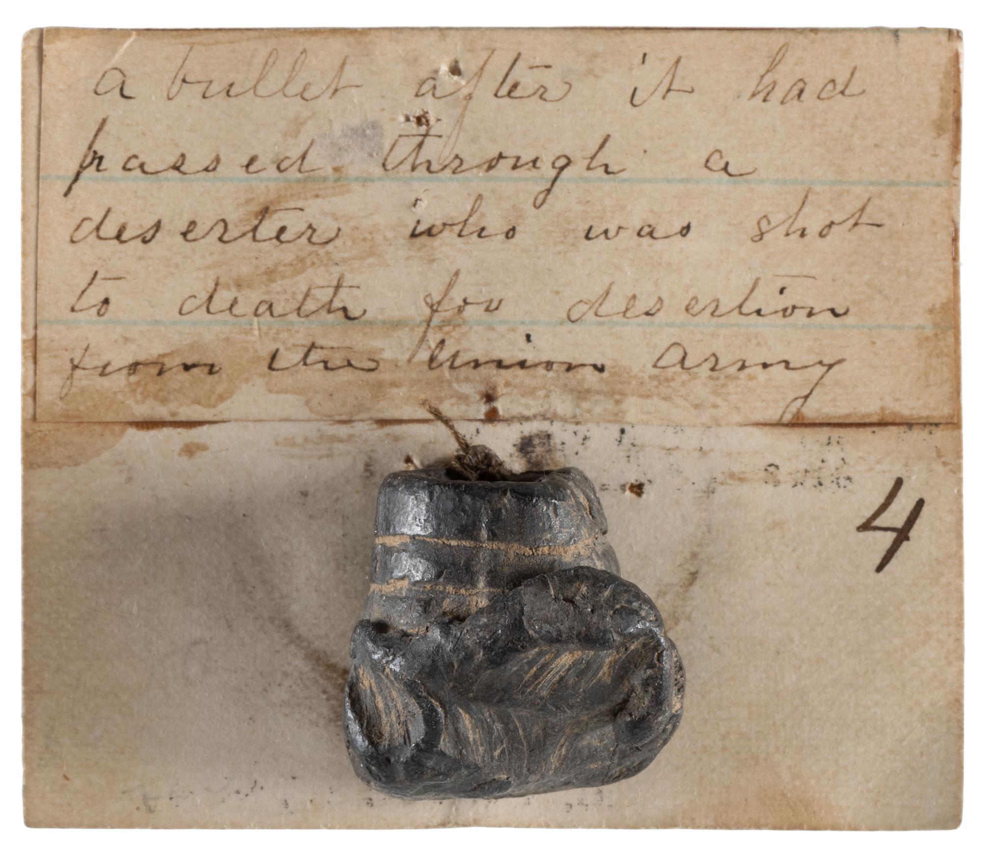 Documented .58 caliber Springfield minie ball used in the execution of a Union Army deserter.