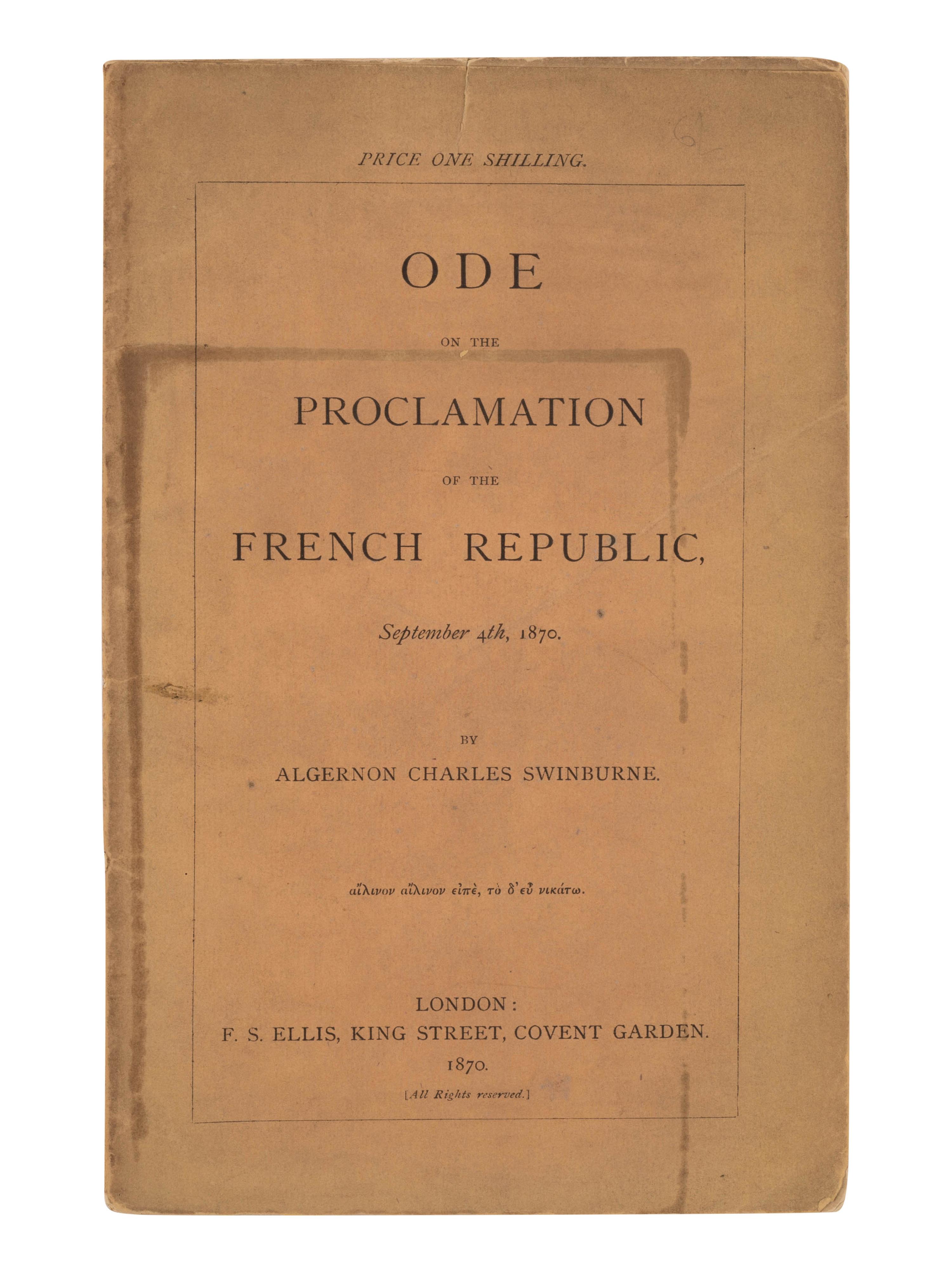 SWINBURNE, Algernon Charles (1837-1909). A group of 5 pamphlets comprising: