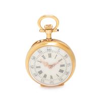 18K YELLOW GOLD, RUBY AND DIAMOND OPEN FACE POCKET WATCH