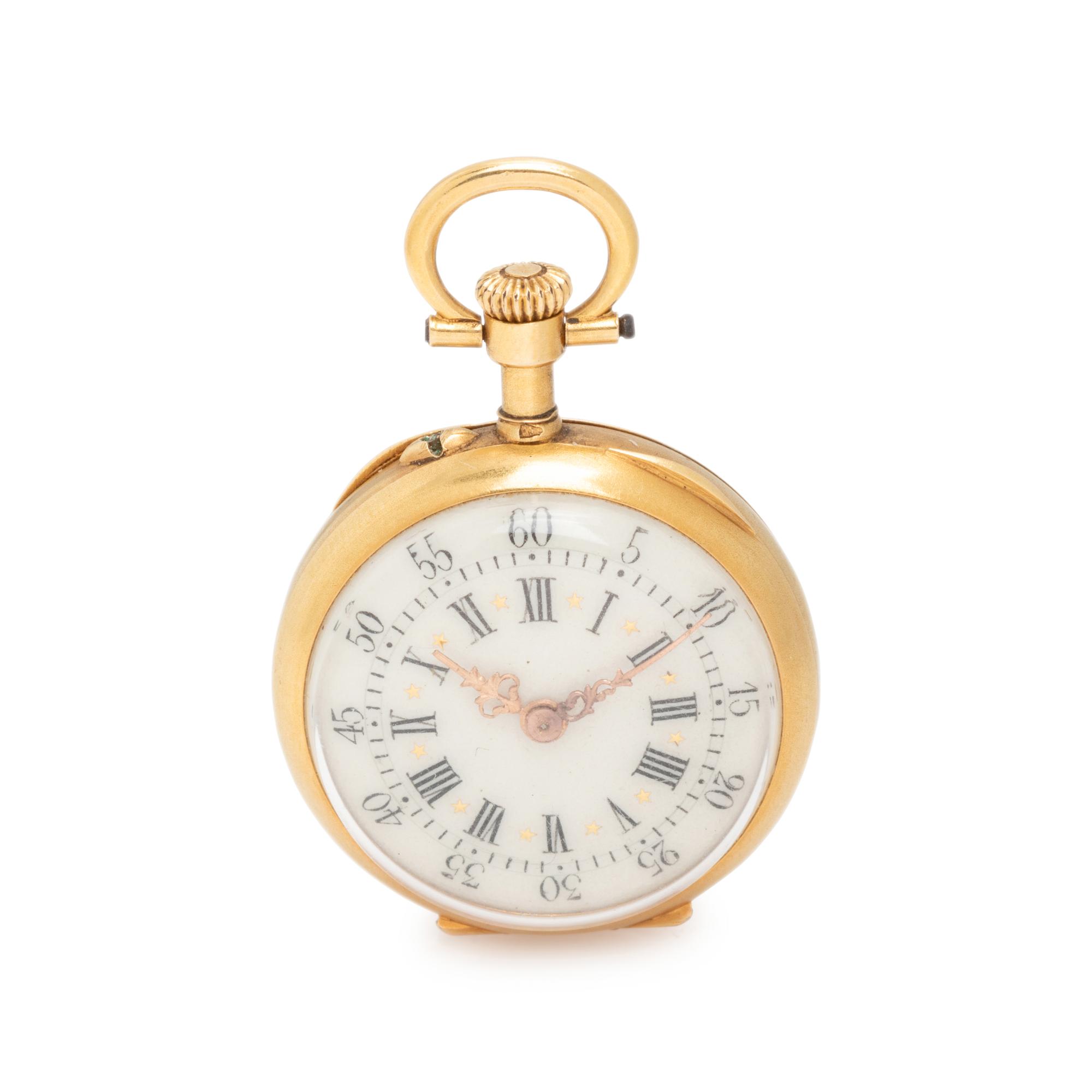 18K YELLOW GOLD, RUBY AND DIAMOND OPEN FACE POCKET WATCH