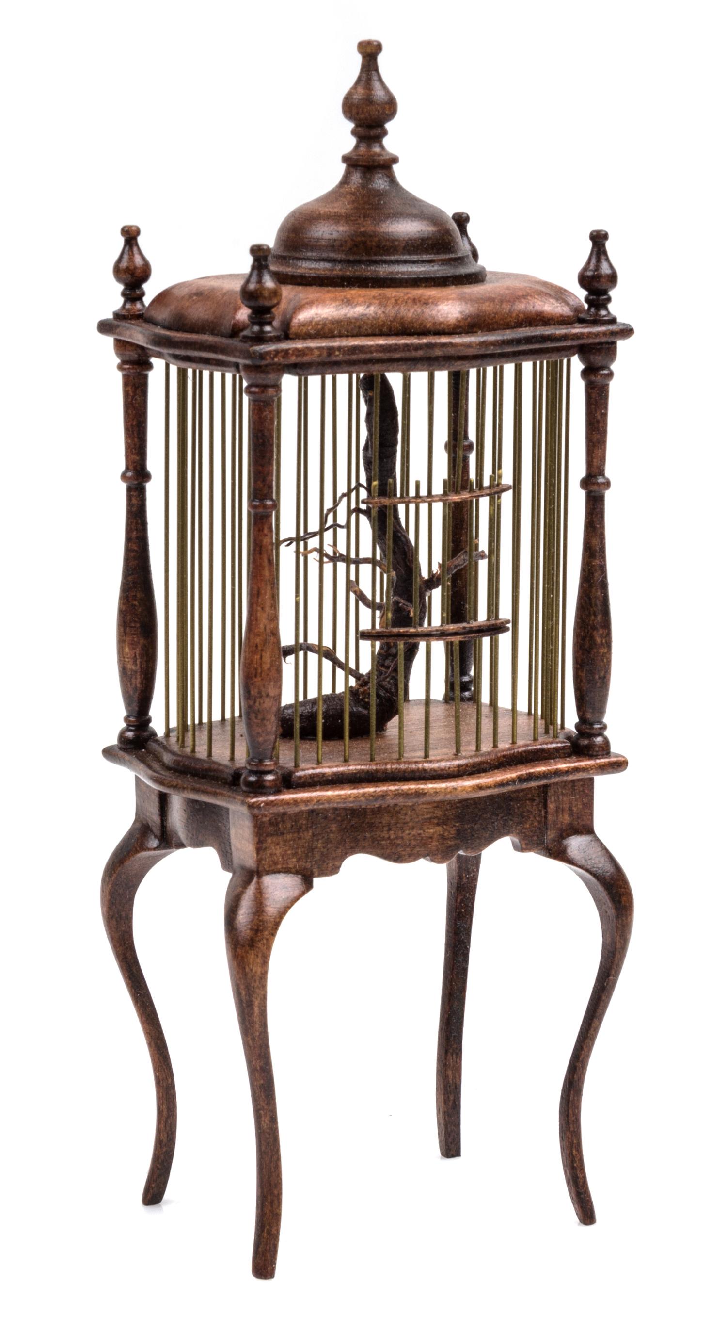 A Queen Anne Style Birdcage on Stand Height 5 1/8 x width 2 1/8 x depth 1 5/8 inches. — David Krupick, 1999