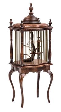 A Queen Anne Style Birdcage on Stand Height 5 1/8 x width 2 1/8 x depth 1 5/8 inches. — David Krupick, 1999