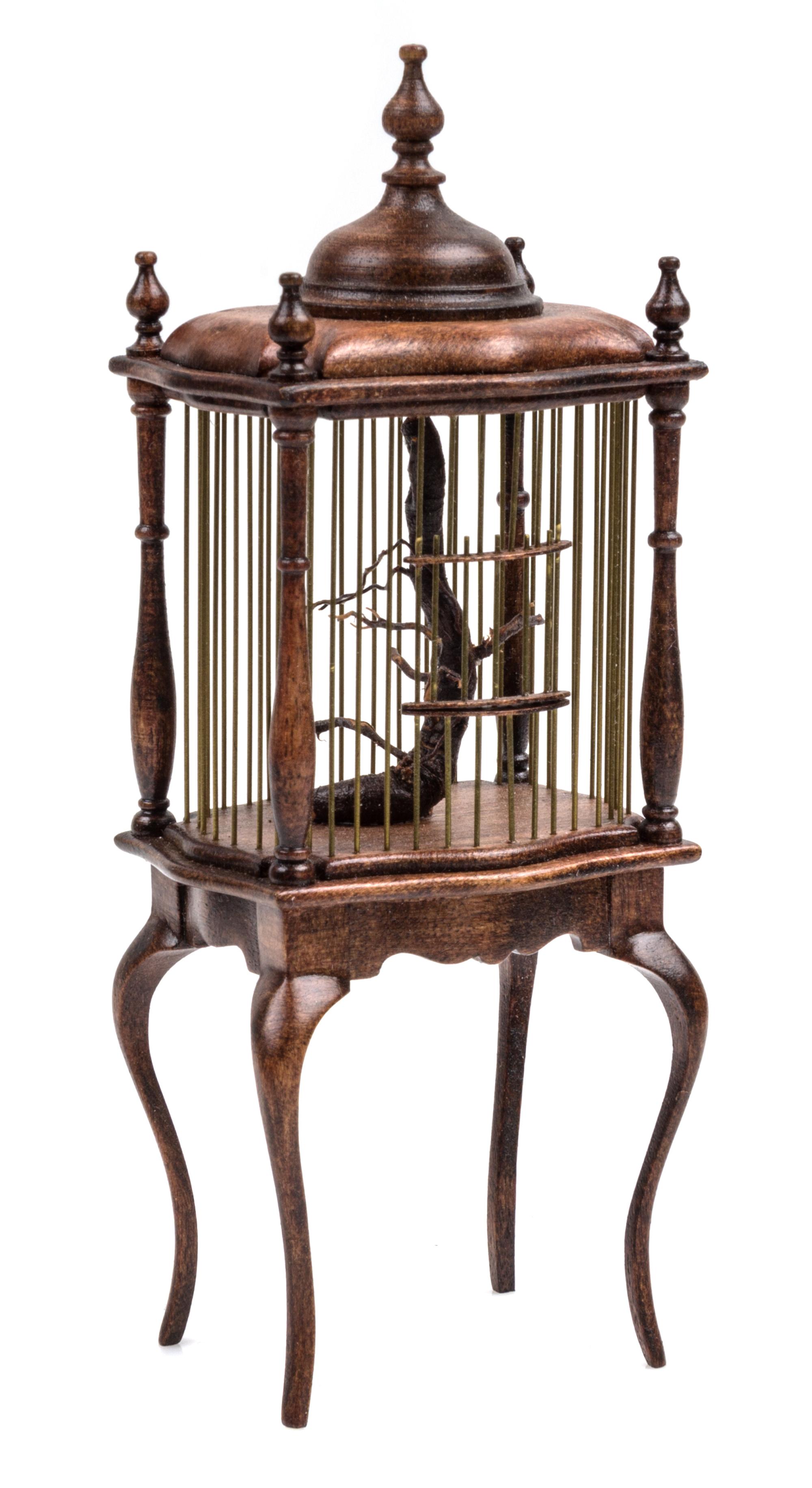 A Queen Anne Style Birdcage on Stand Height 5 1/8 x width 2 1/8 x depth 1 5/8 inches. — David Krupick, 1999