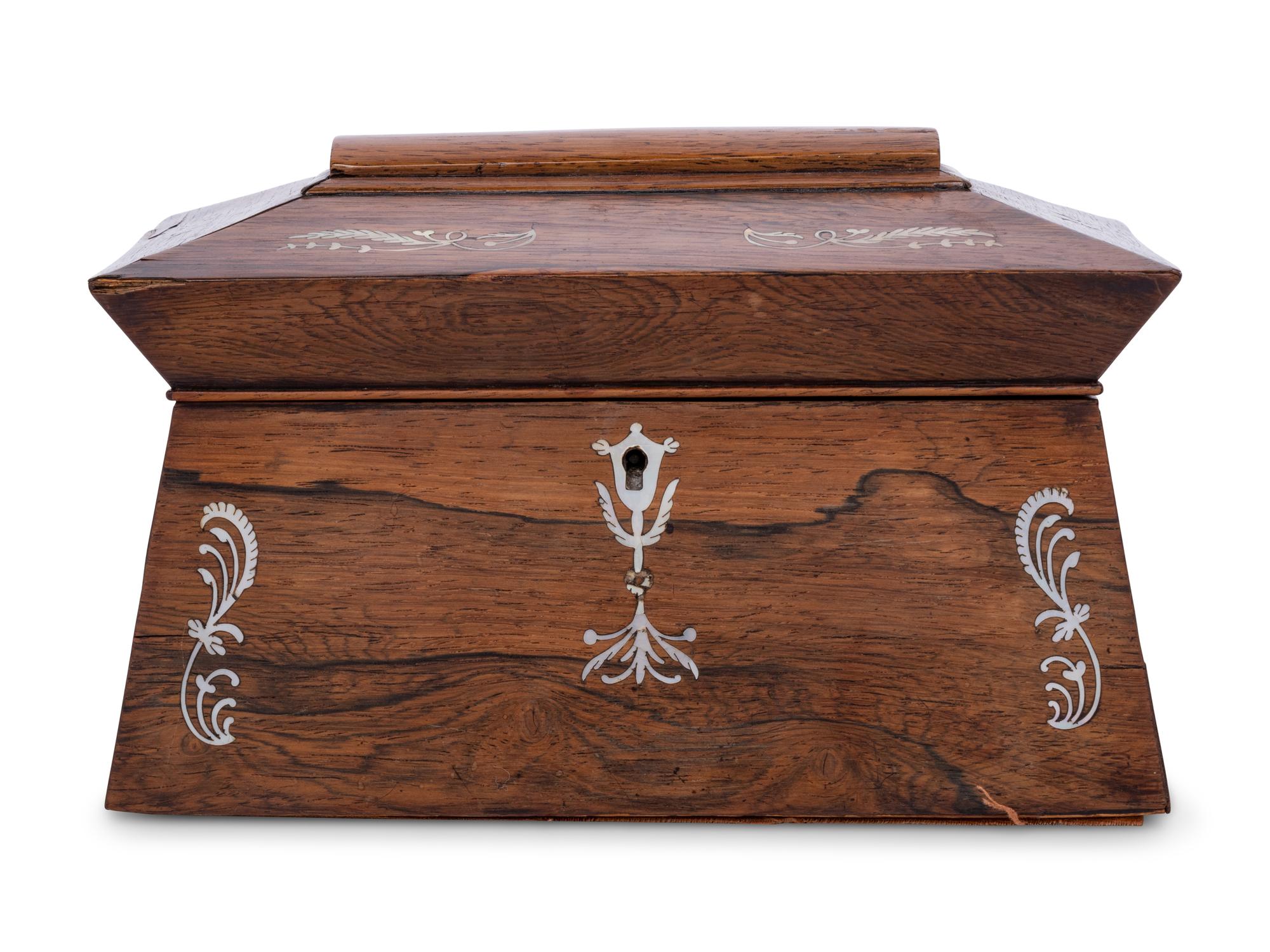 An English Mother-of-Pearl-Inlaid Rosewood Tea Caddy