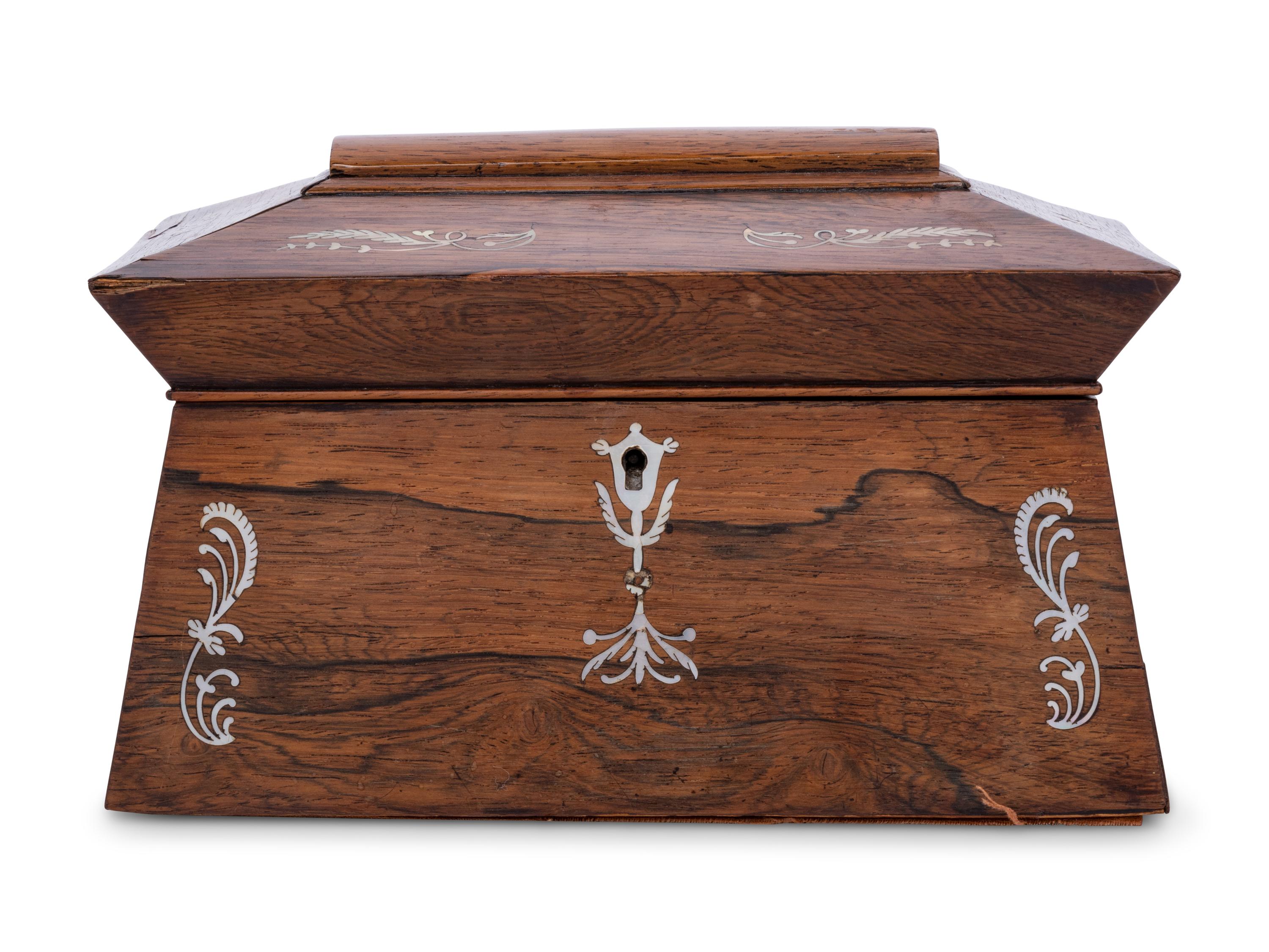An English Mother-of-Pearl-Inlaid Rosewood Tea Caddy