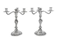 A Pair of Puiforcat Silver Three-Light Candelabra