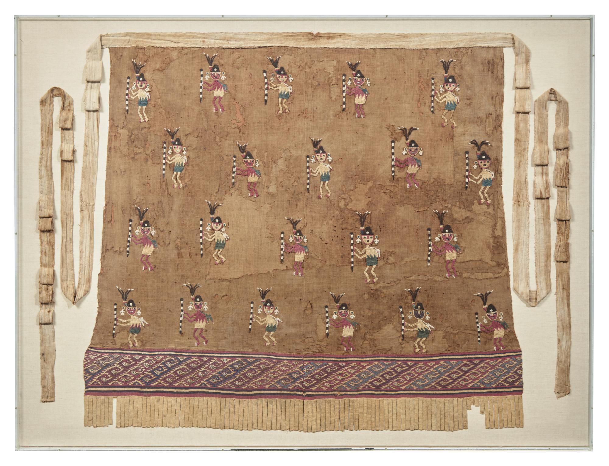A Huari Pativilca Embroidered Breechcloth Section with Staff-Bearing Warriors