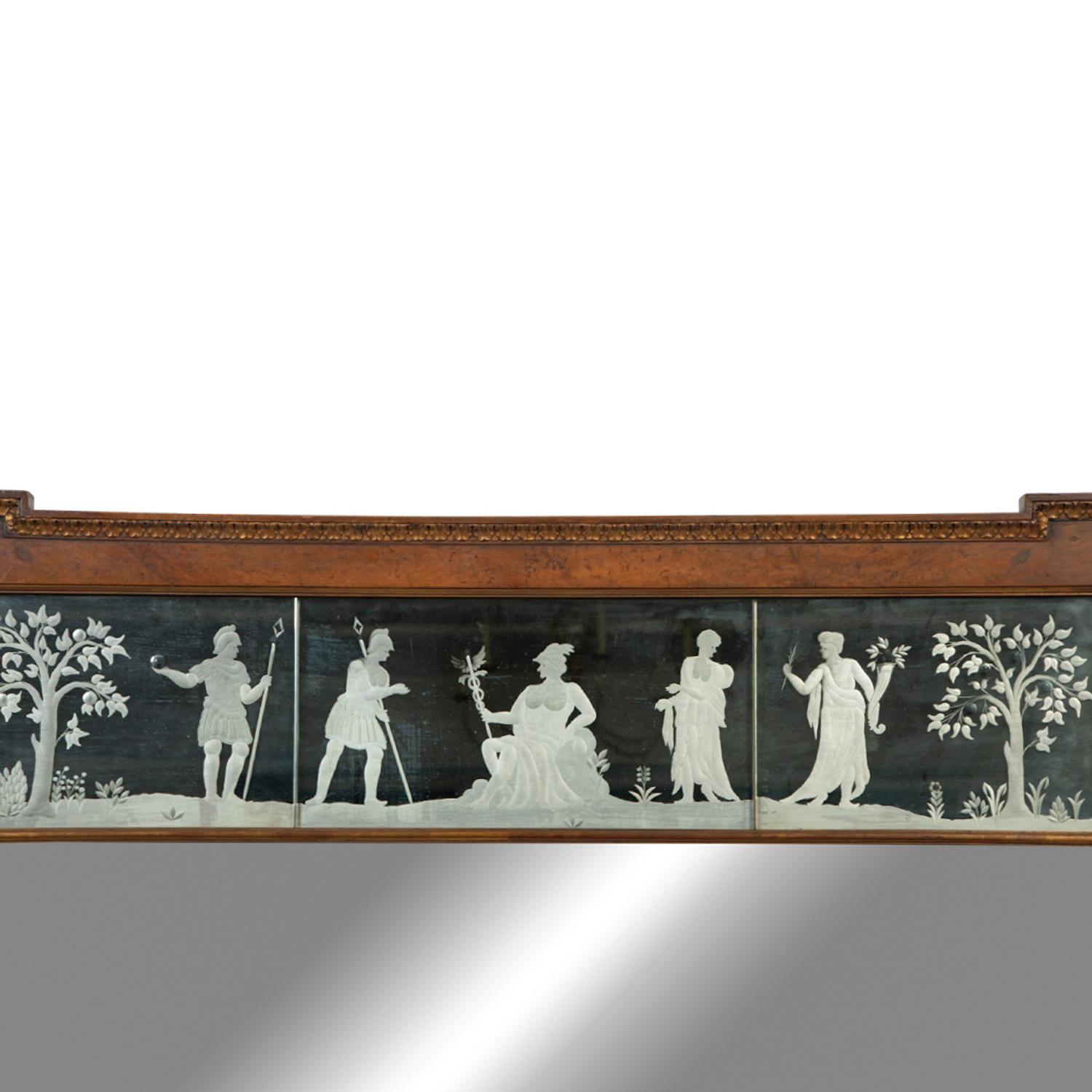An Edwardian Carved Walnut and Etched Glass Overmantel Mirror