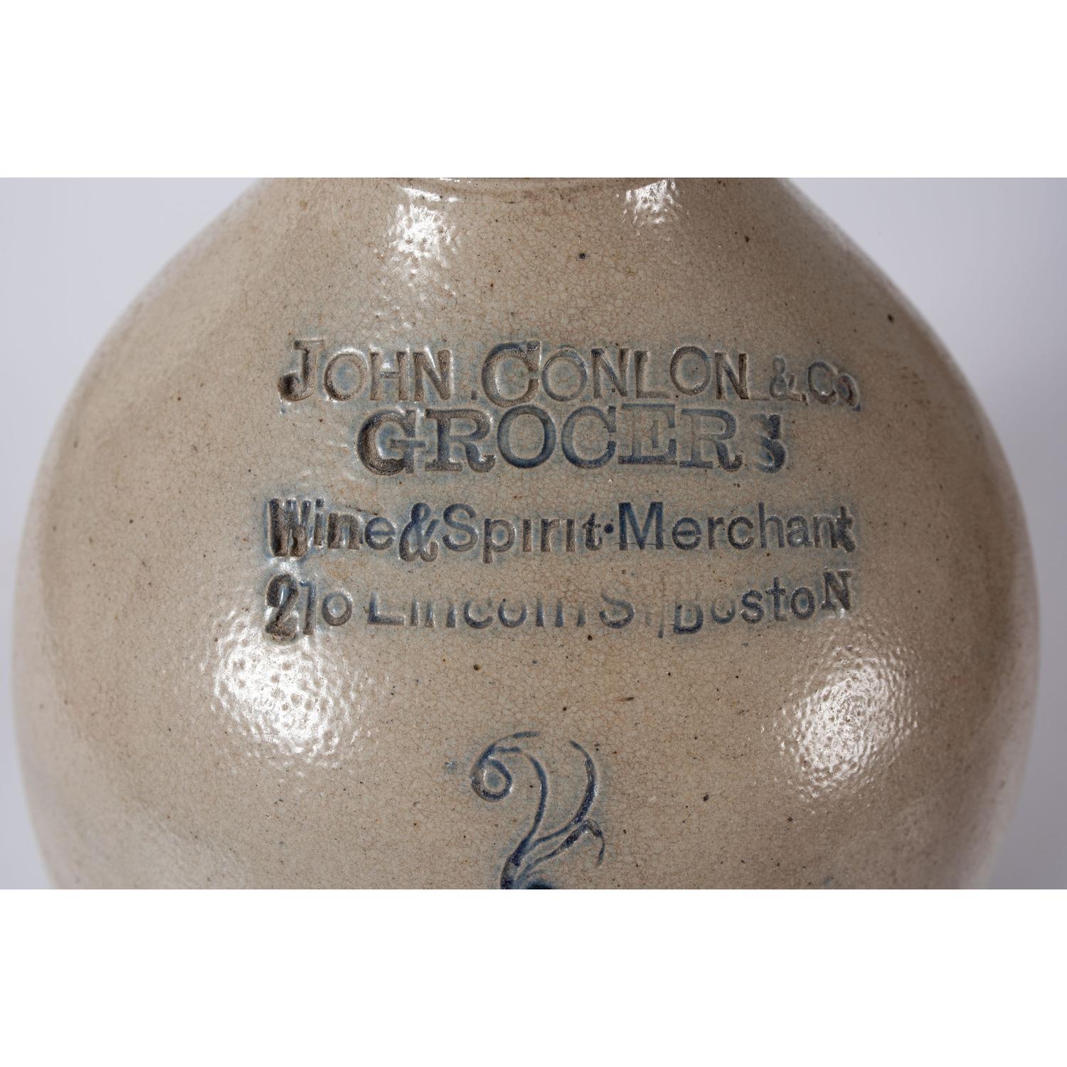 A Two-Gallon Cobalt Decorated Stoneware Advertising Crock