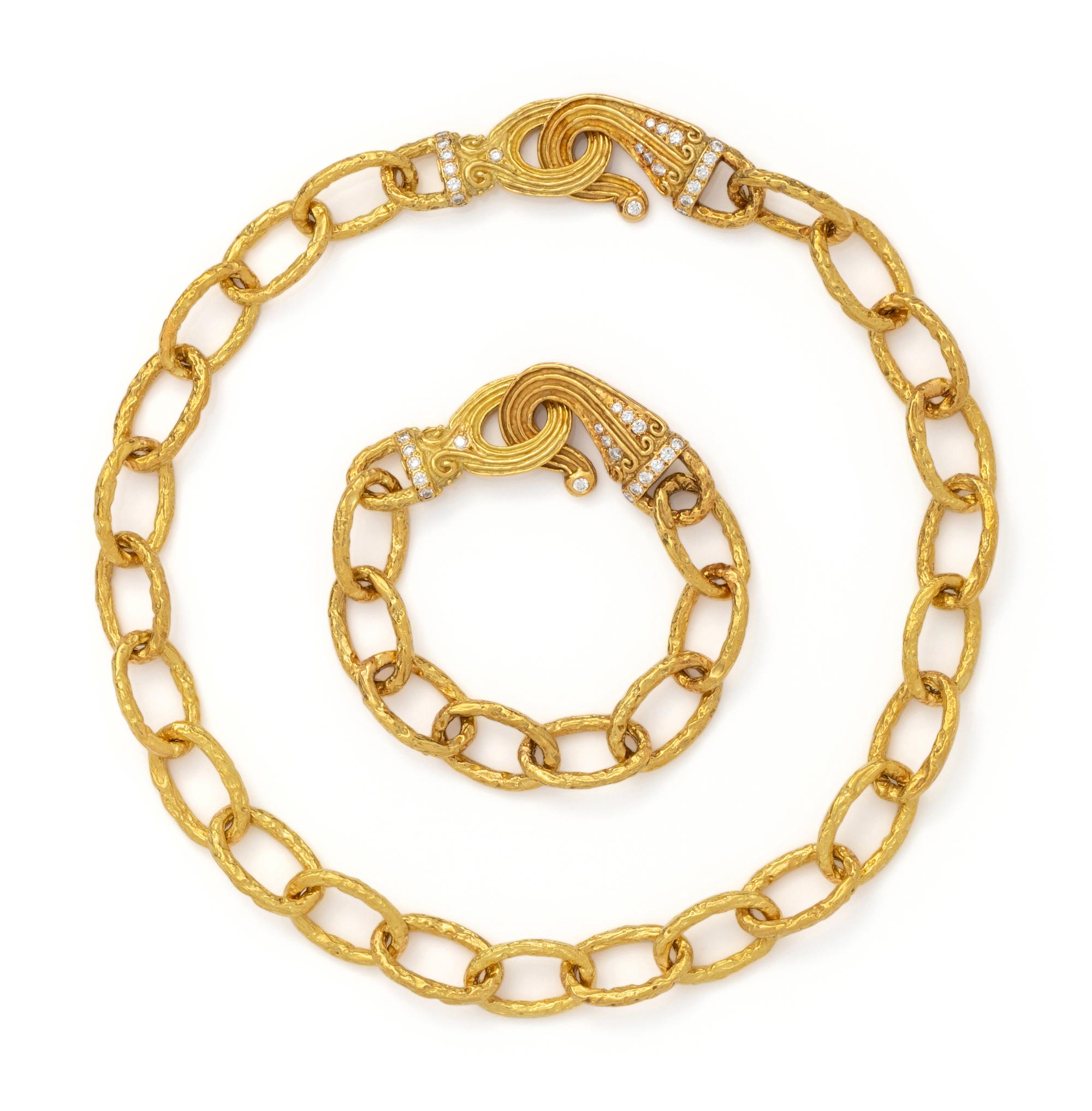 KATY BRISCOE, CONVERTIBLE YELLOW GOLD AND DIAMOND NECKLACE/BRACELET SET