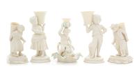 Five Belleek Figural Articles Height of tallest 8 5/8 inches. — SIXTH GREEN MARK AND SEVENTH GOLD MARK (1965-1993)