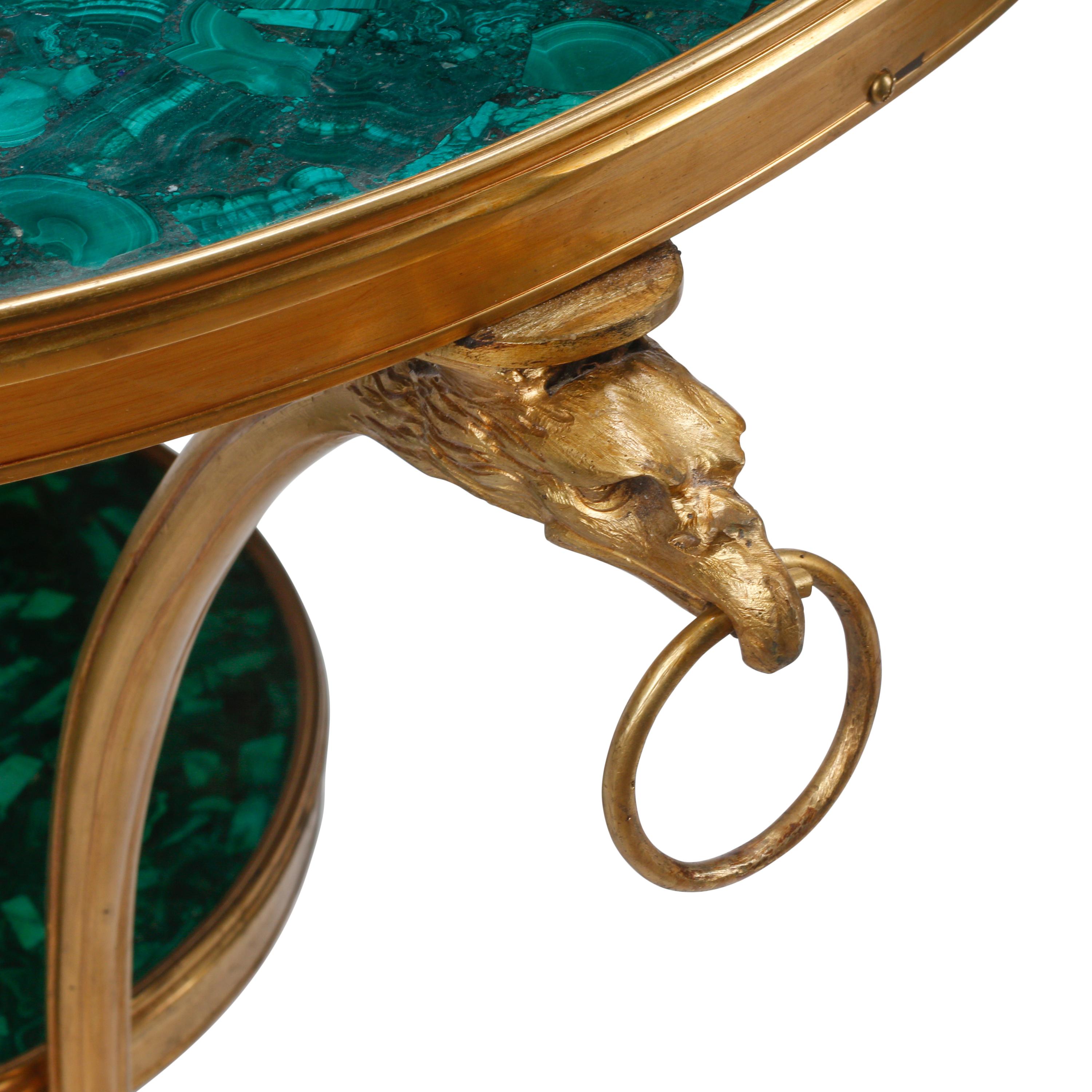 A Pair of Louis XV Style Gilt Bronze and Malachite Guéridons