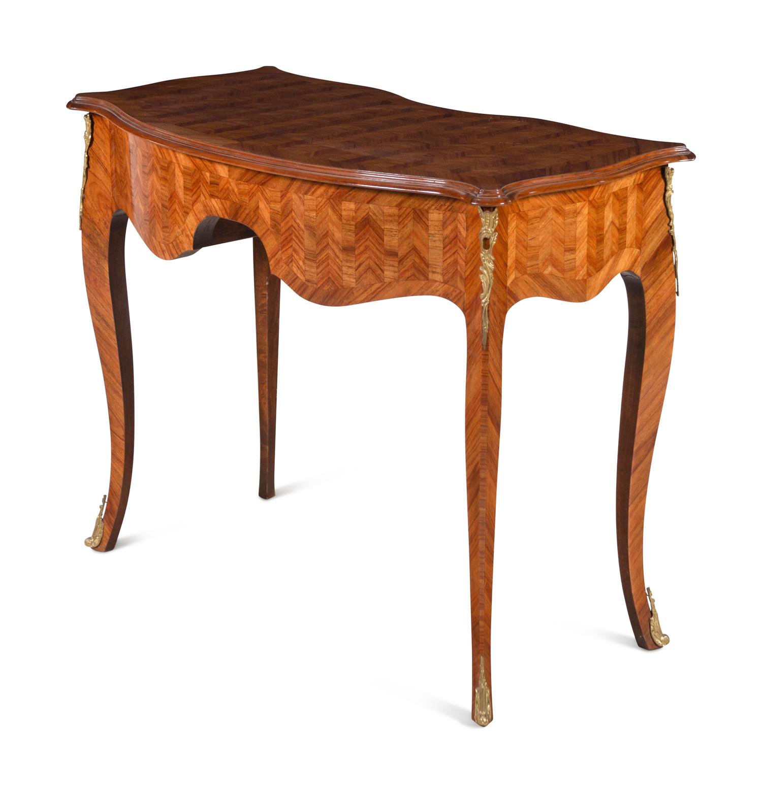 A Louis XV Style Gilt Metal Mounted Parquetry Desk