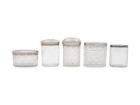 Five English Silver Mounted Cut Glass Jars