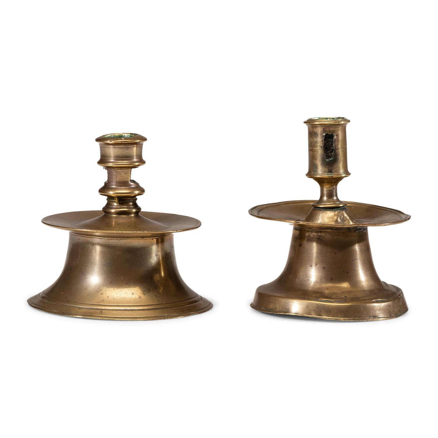 Two Dutch Brass Capstan Candlesticks