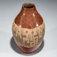 Redware Pottery Jar, with Sgraffito Deer and Parrots
