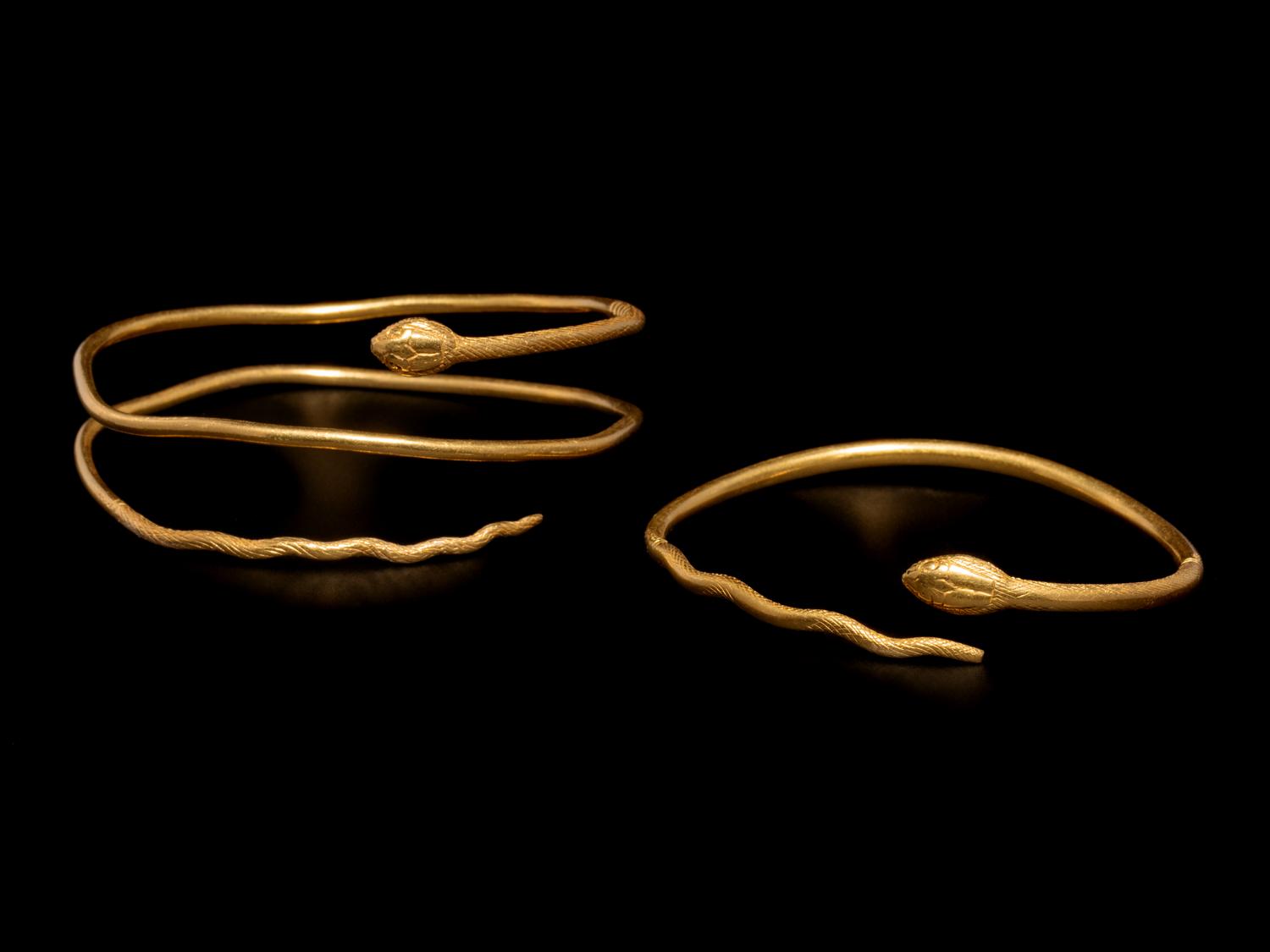 Two Romano-Egyptian Gold Snake Bracelets