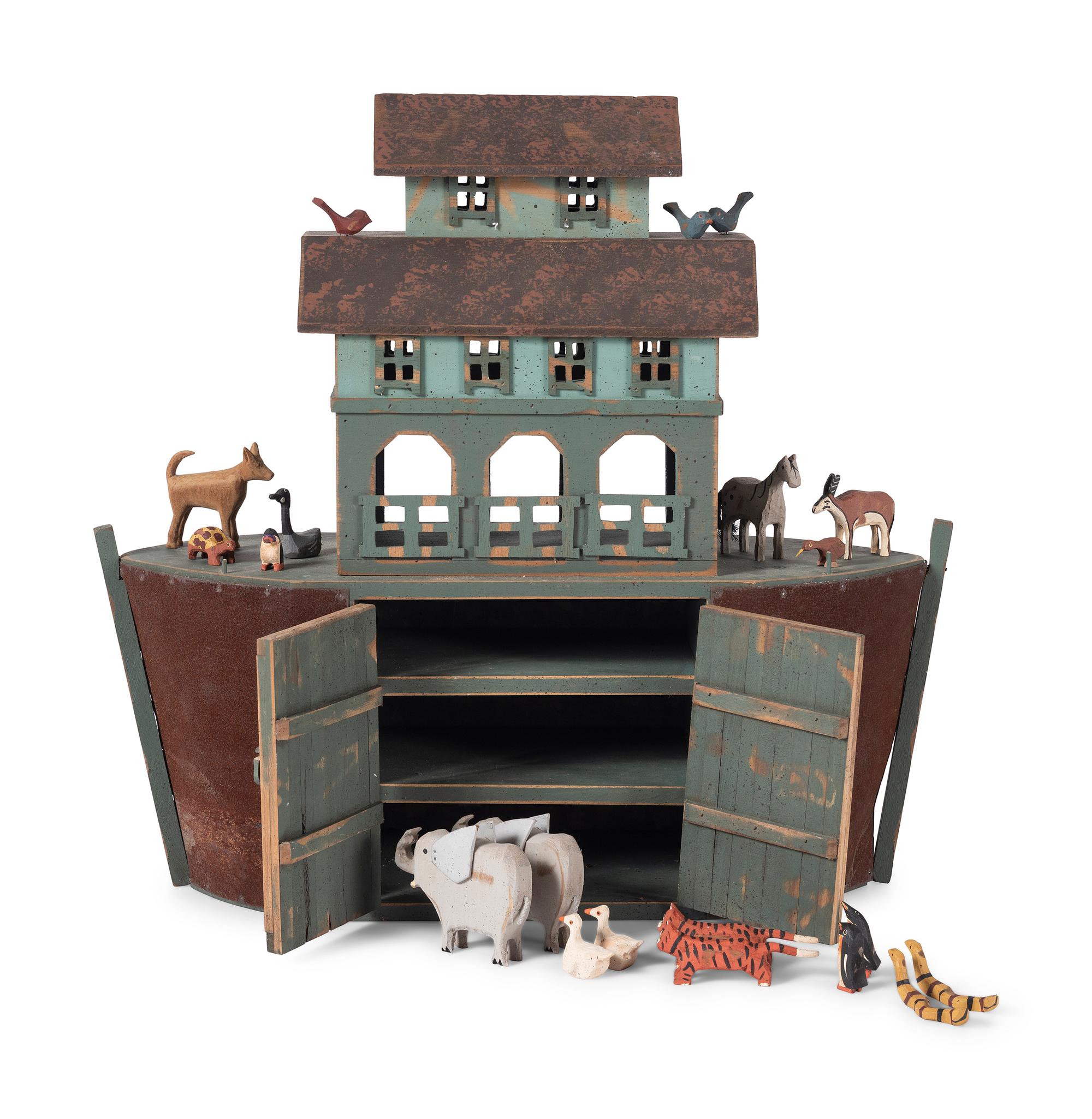 A Folk Art Painted Wood and Metal Noah's Ark by Barry Grosscup