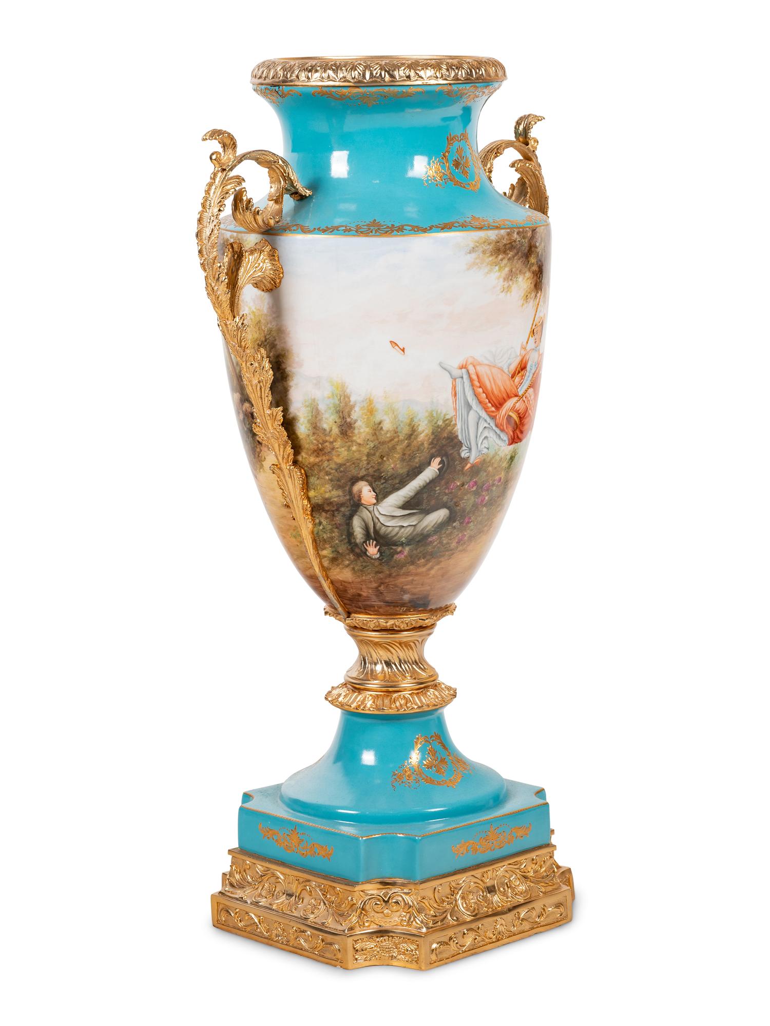 A Sèvres Style Gilt Bronze Mounted Porcelain Vase