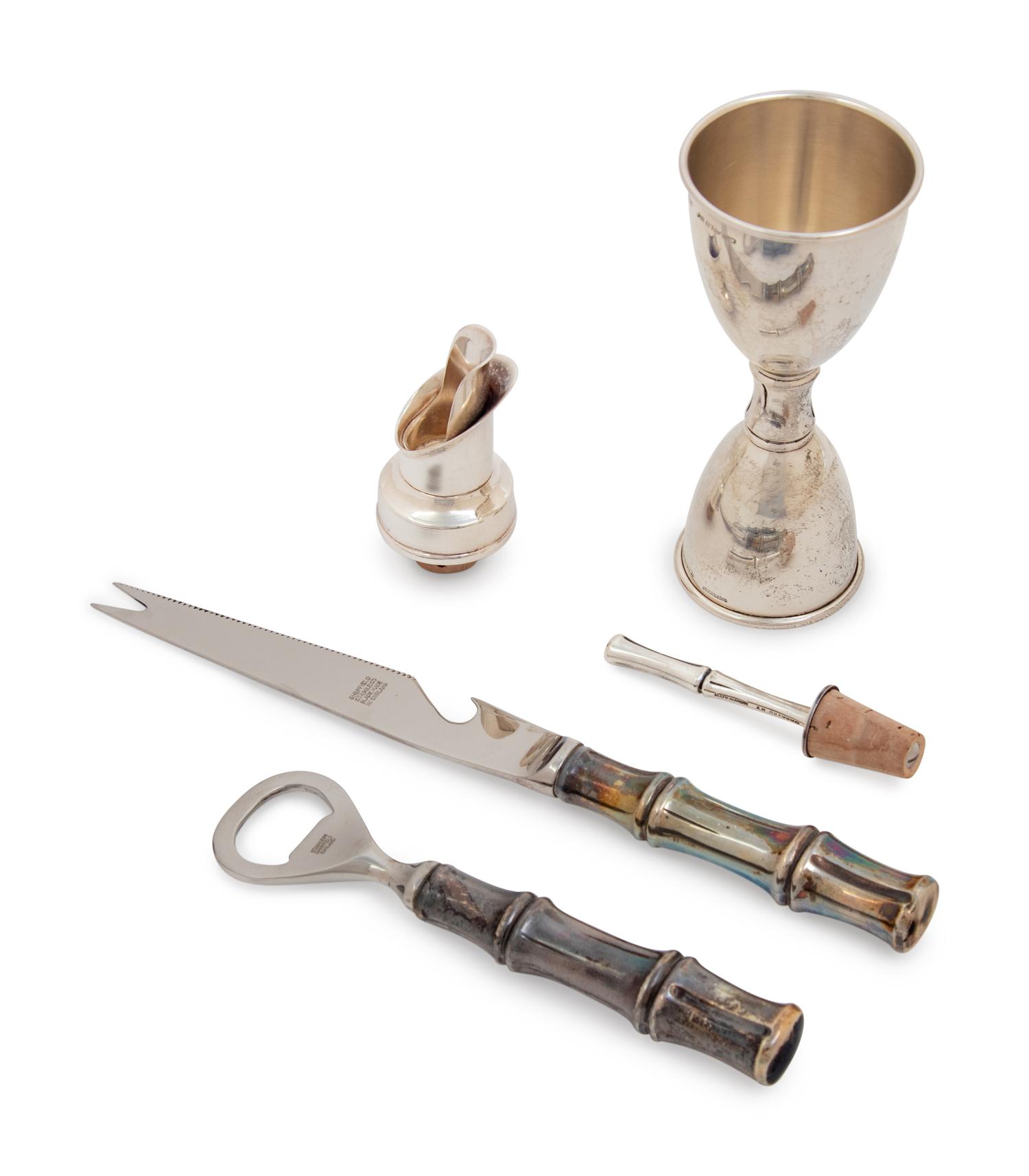 A Group of Four Tiffany & Co. Silver Bamboo Pattern Bar Articles