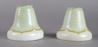 A Pair of Iridescent Glass Shades, Quezal or Steuben, Height 4 1/4 inches.
