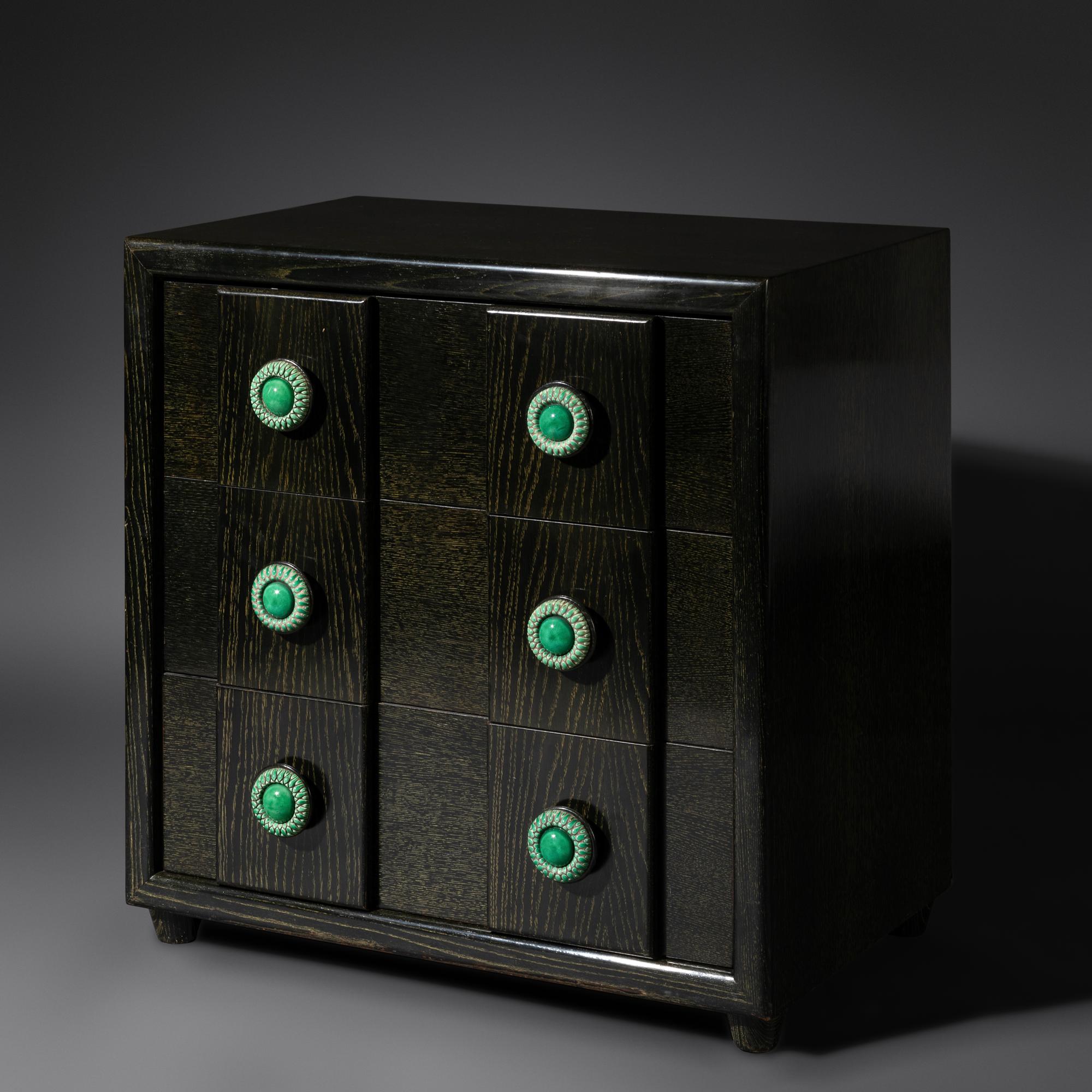 Cerused Oak Chest with Green Ceramic Pulls USA