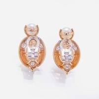 A Pair of Pearl, Diamond, and 14K Gold Earrings