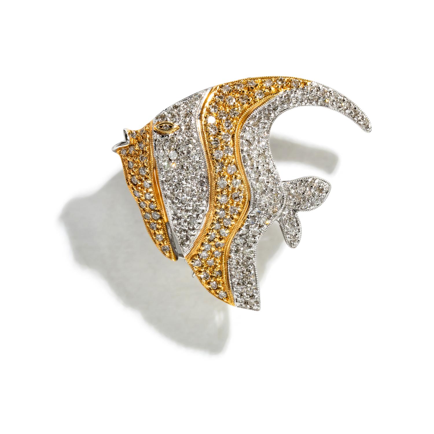BICOLOR GOLD AND DIAMOND ANGEL FISH BROOCH
