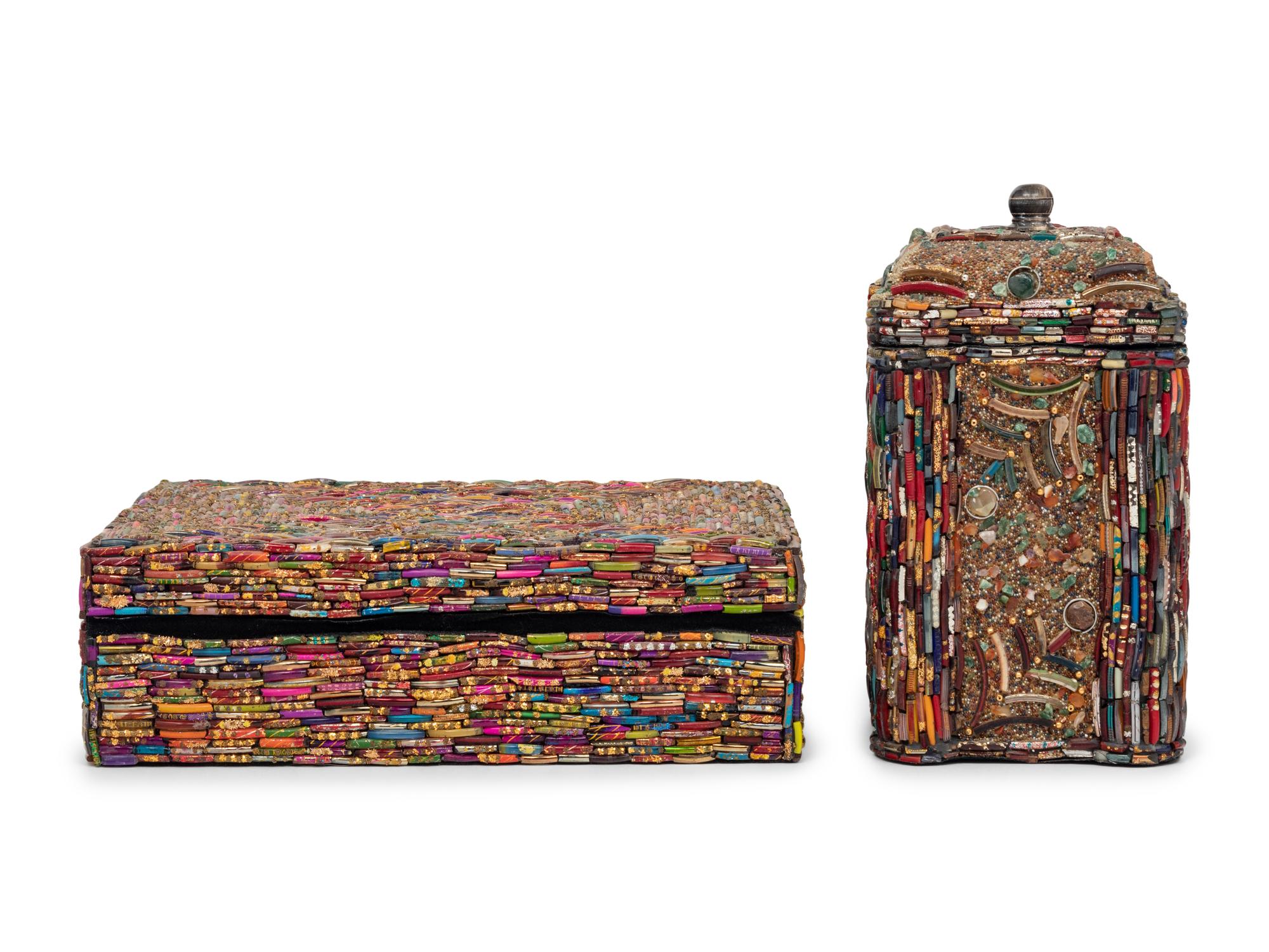 Two Appliqué Beaded Boxes