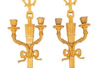 A Pair of Neoclassical Style Gilt Metal Two-Light Sconces