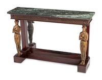 An Empire Style Gilt Bronze Mounted Mahogany Marble-Top Console Table