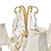 A Pair of Gilt-Metal and Pressed-Glass Four-Light Candelabra-Form Lamps