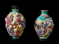 Two Chinese Famille Rose Molded Snuff Bottles