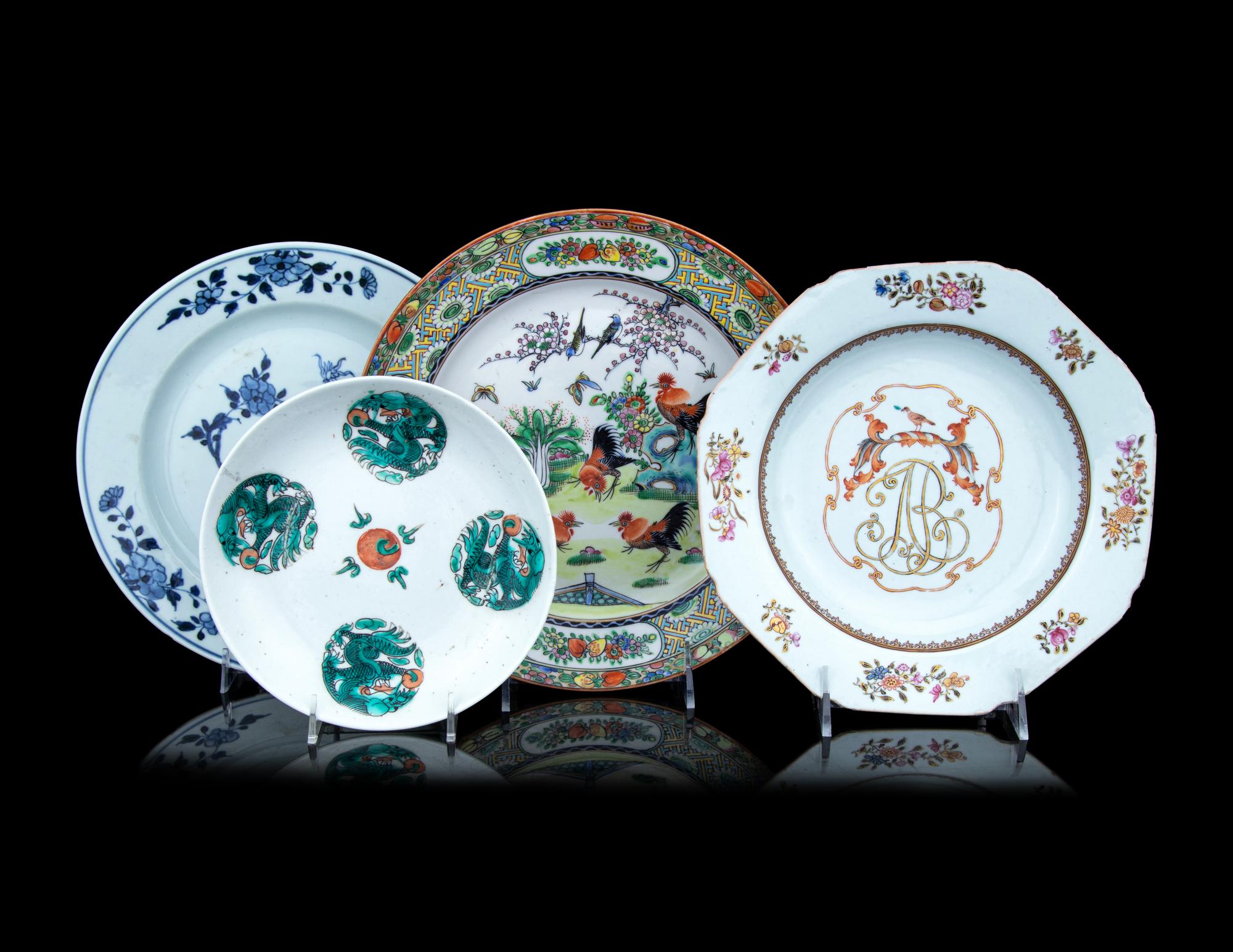 Four Chinese Export Porcelain Plates