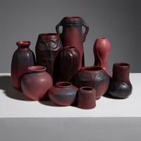 Group of Ten Mulberry Red Pottery Vases