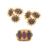COLLECTION OF YELLOW GOLD AND MULTIGEM JEWELRY
