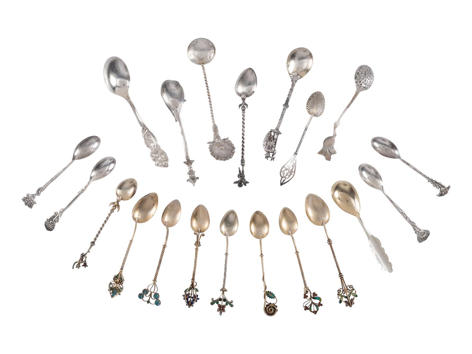 Twenty Silver and Enamel Souvenir Spoons