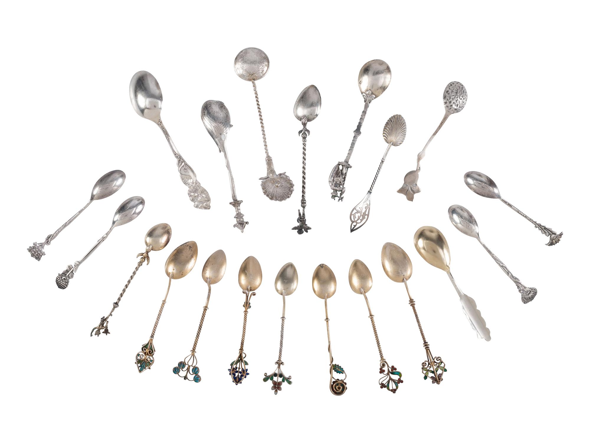 Twenty Silver and Enamel Souvenir Spoons