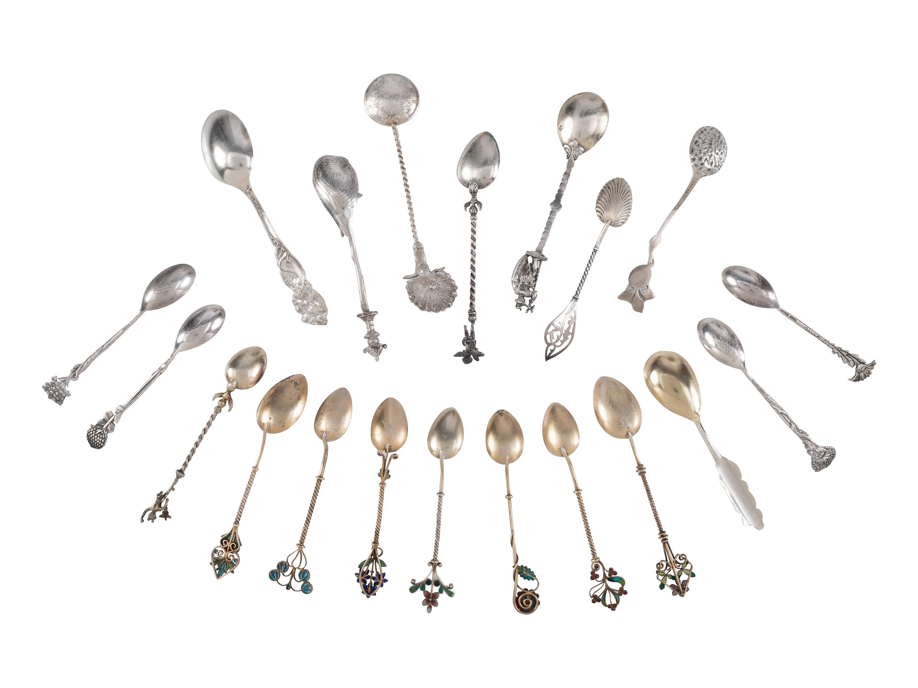 Twenty Silver and Enamel Souvenir Spoons